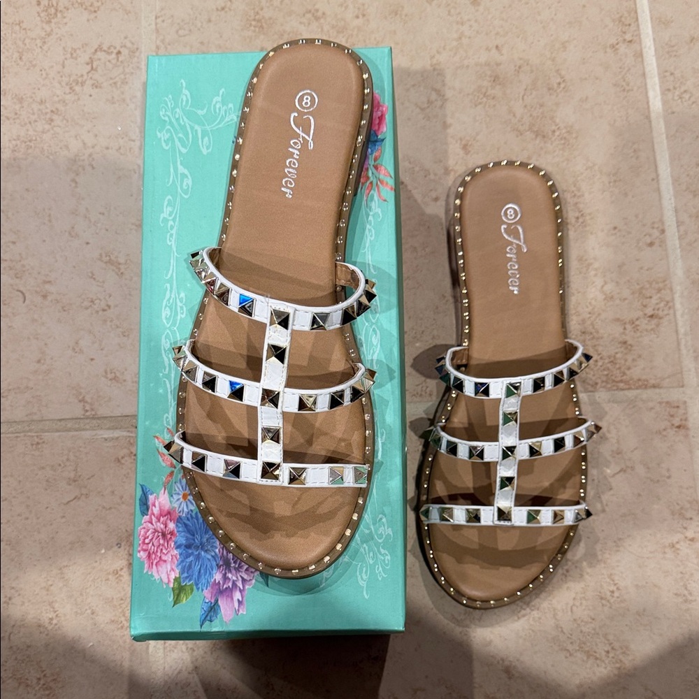 Forever White Studded Sandals